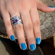 African Amethyst Gemstone 925 Sterling Silver Meditation Spinner Jewelry Ring