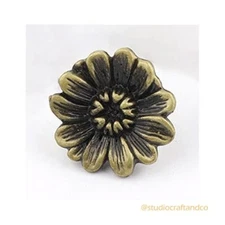 Half A Dozen (X 6) SUNFLOWER SMALL CABINET KNOB PULL BRASS METAL BOHO