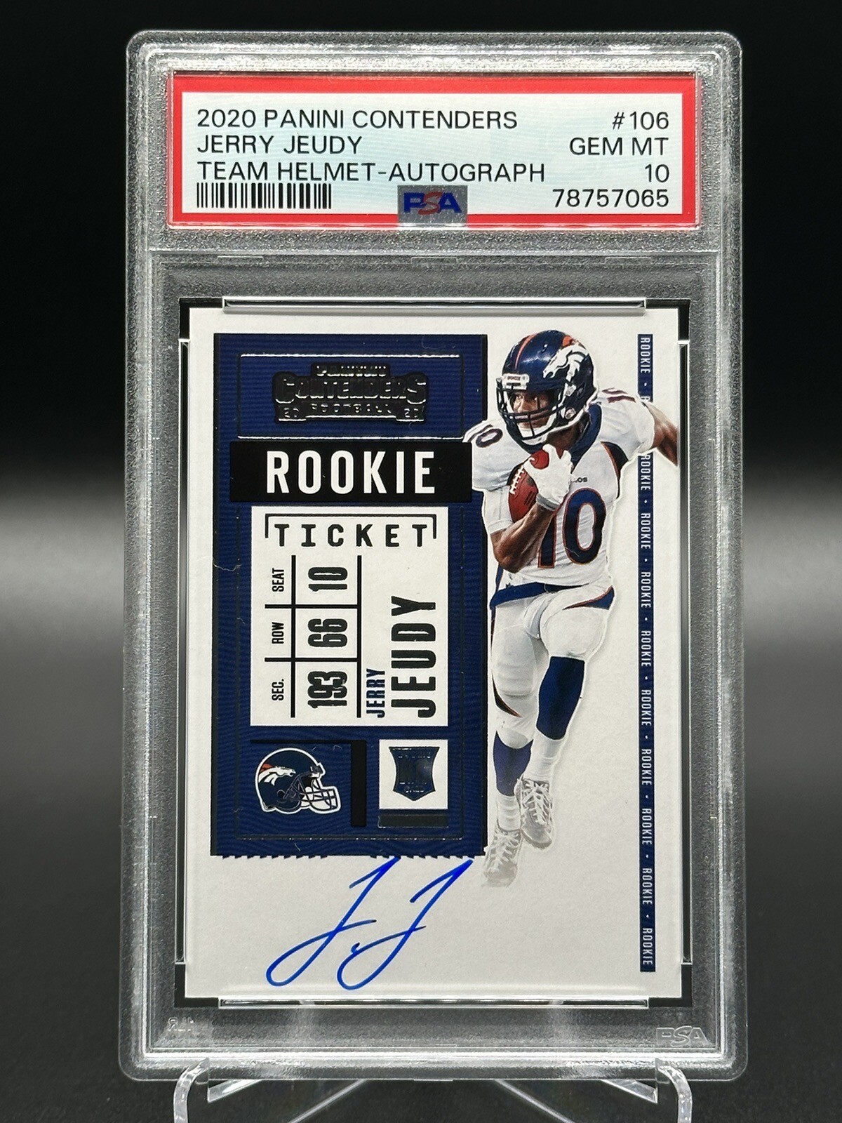 2020 Contenders Jerry Jeudy Rookie Ticket Auto On Card Helmet RC PSA 10