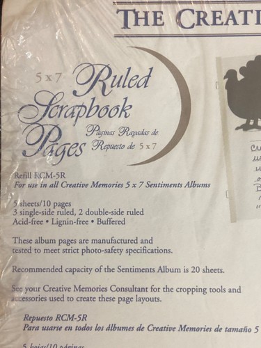 BRAND NEW Creative Memories 5x7 Ruled Scrapbook Pages White 10 pages (5 sheets) - Picture 2 of 6