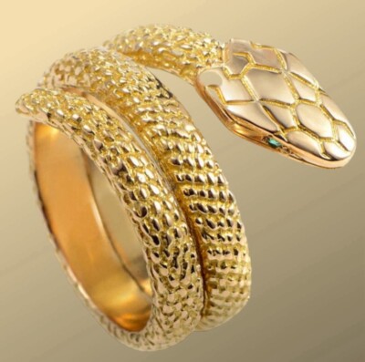 Cartier 18K Yellow Gold Emerald Coiled Snake Ring