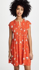 Free People Dress Womens XS Greatest Day Smocked Button Down Orange Floral Mini
