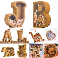 Wooden Letter Piggy Bank 26 Letter Money Bank for Kids Boy Girl Customized Gift