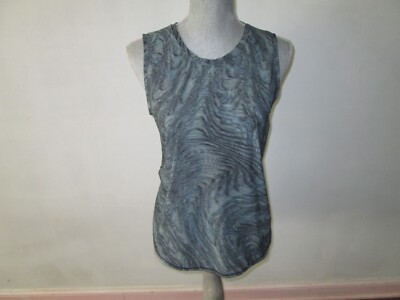 LULULEMON High Neck Split Hem Run Tank Dimensional Icing Blue Multi Op Art ~  8