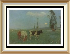 Original 1929 Lithographie von ARNESBY BROWN 90+ Jahre alter Druck HEROLD OF NIGHT Rinder