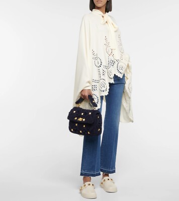 Valentino Roman Stud Large Cashmere Shoulder Bag Women's Blue Navy