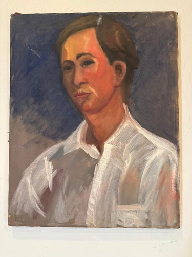 Vintage 16x20 Oil on Canvas Portrait Painting - Man in White Shirt - Picture 2 of 6