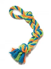 Mighty Bright Dog Rope Toy Double Tug Rugged Tied Colorful Knot Loop Chew 22"