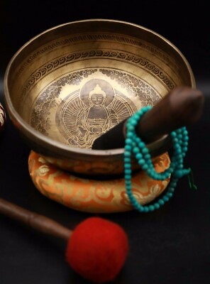 10'' Lord Buddha engraved singing bowl - yoga bowl handmade in Nepal - meditation