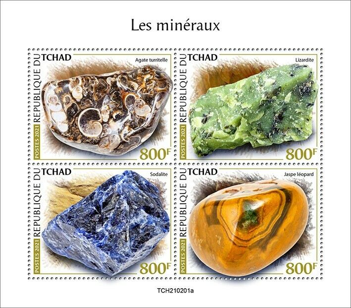 Chad 2021 MNH Minerals Stamps Lizardite Turitella Agate Sodalite
