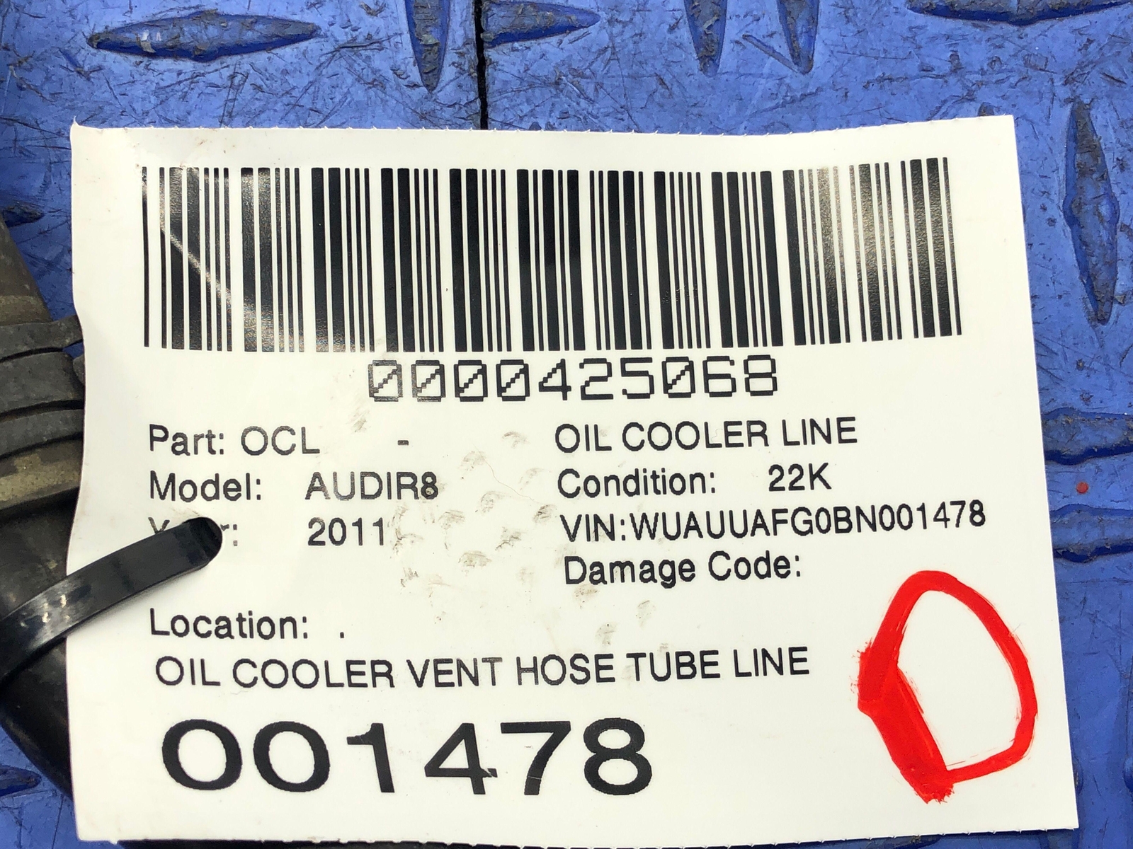 Audi R8 2008-2015 Oil cooler line P/N 427201384