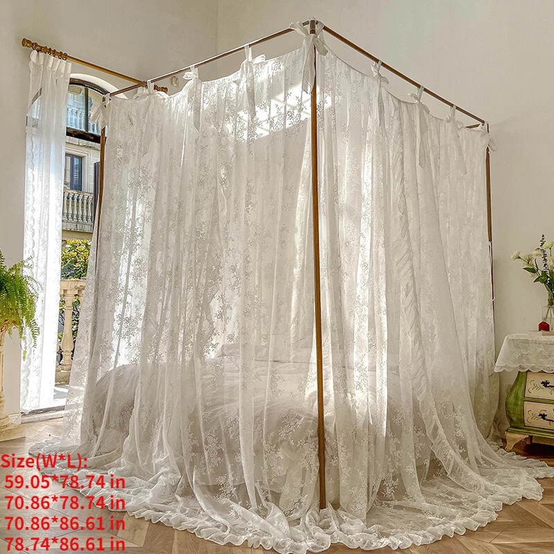 Romantique Dentelle Carré Moustiquaire Trois Porte Rail Pris Literie Filet Rose - Photo 2/4