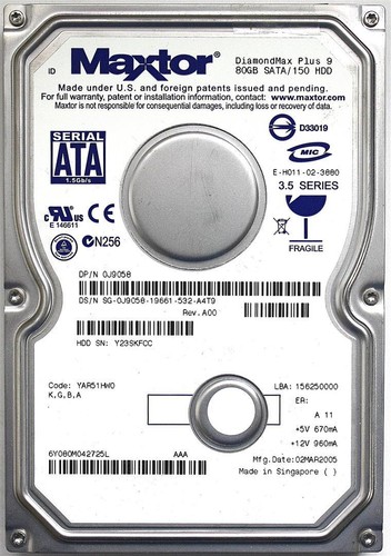 80gb sata/150 hdd diamondmax plus 9, 6y080m042725l (k,g,b,a) fy42a ...
