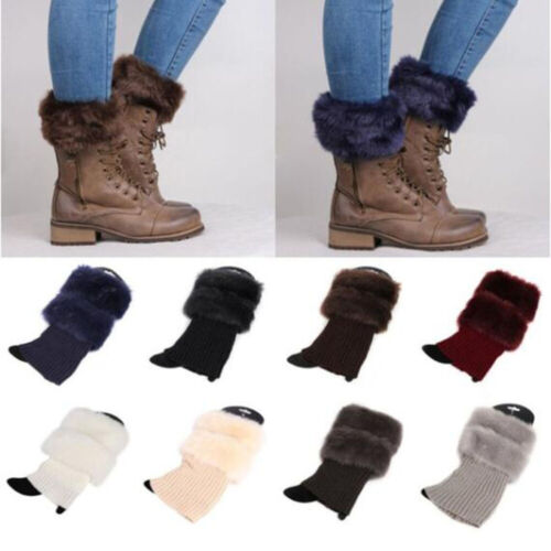 Women Leg Warmers Fur Trim Boot Cuff Cover Female Fur Boots Anklets Warm Socks - Picture 7 of 11