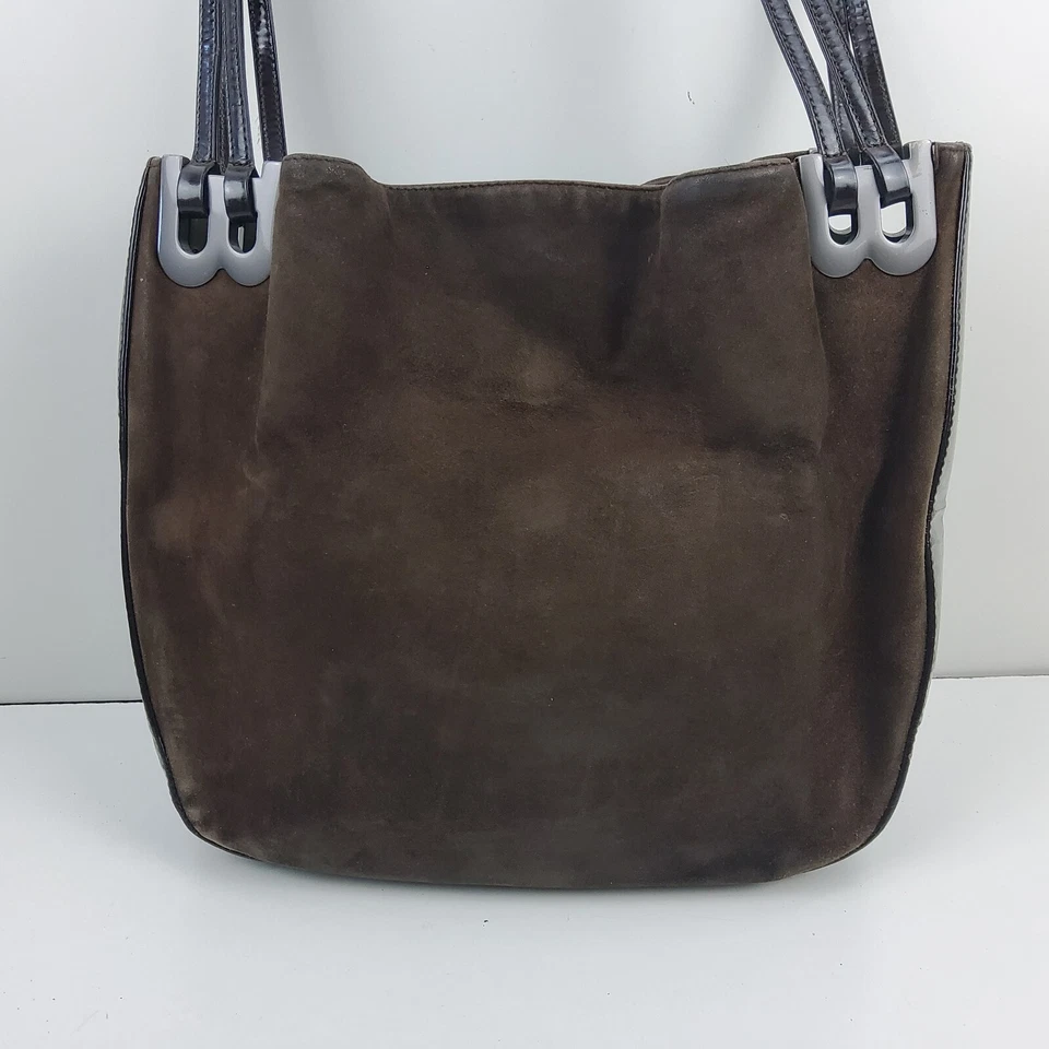 Vintage Bally Suede Patent Shoulder Handbag Purse Brown - Image 4 of 4