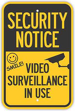 12"X18" SECURITY NOTICE VIDEO SURVEILLANCE IN USE SIGNS Heavy Duty Metal Yellow