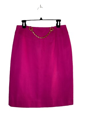 CELINE PARIS Hot Pink Gold Chain Belt Barbie Vintage Denim Jean Skirt 44 80s 90s