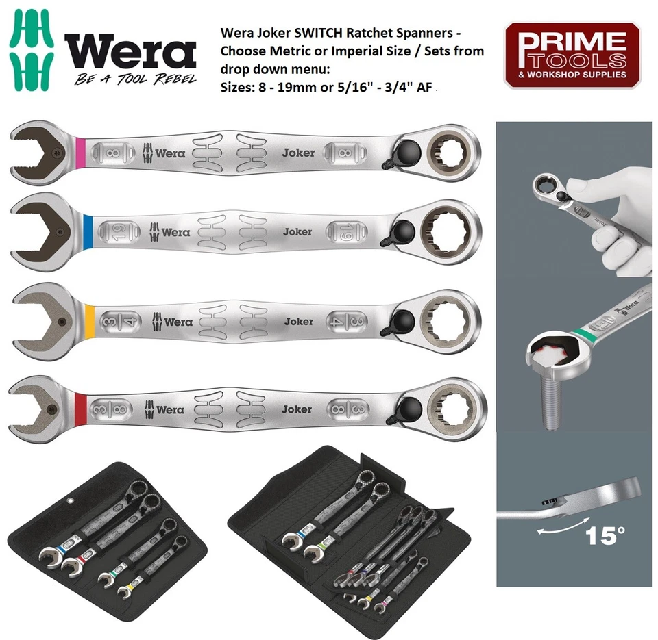 Wera JOKER SWITCH 6001 Combi Ratchet Open End Ring Spanners & Sets - Choose