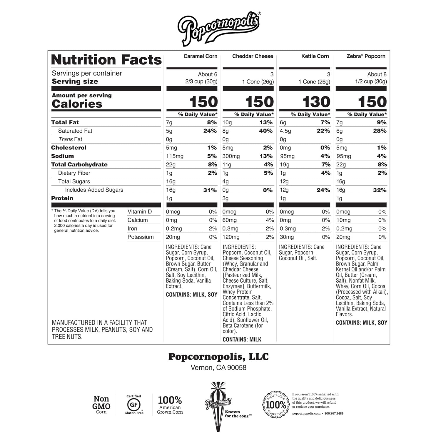 Popcornopolis Gourmet Popcorn Snacks, 12 Cone Variety Snack Packs Gift