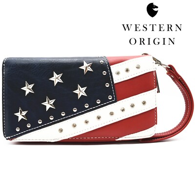 American Flag Carry Purse USA Star and Stripe Red White Blue Handbags Wallet Set