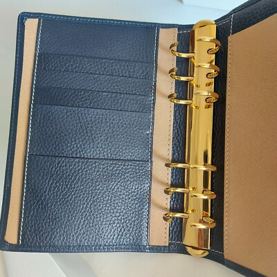 Piaget Navy/Beige 7 Pocket Day Planner/Organizer Leather Wallet Unisex 7.5''x5.5''