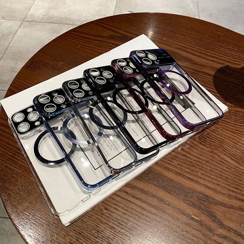 For iPhone 15 14 Pro Max 13 12 Glass Hard Large Window Lens Magnetic Case Cover - Photo 10 sur 17