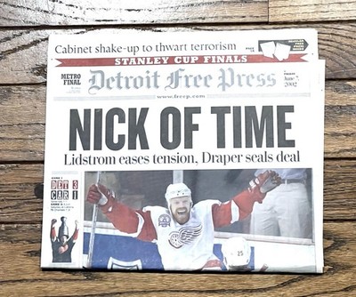 2002 Stanley Cup Detroit Red Wings Nick Of Time Detroit Free Press Section Only