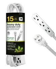 Power By GoGreen Extension Cord 15ft 3 Outlets Heavy Duty Grounded Plug White