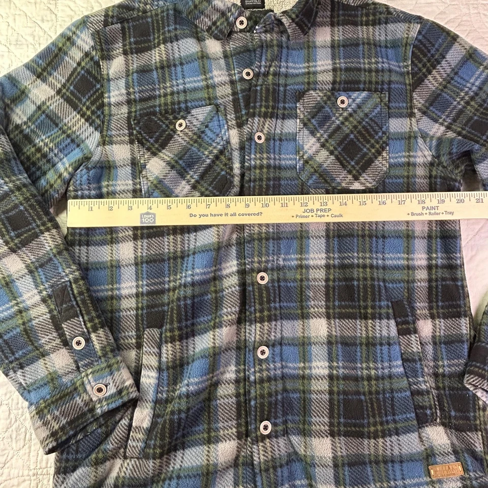 Buffalo David Bitton Jacket Mens Large Blue Green Plaid Sherpa Lined Fleece - Image 4 of 4
