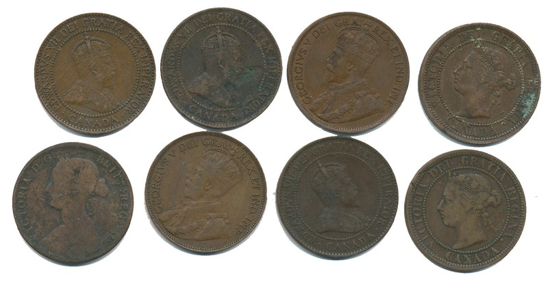CANADA MIXED YEARS LARGE CENTS: LOT of 8