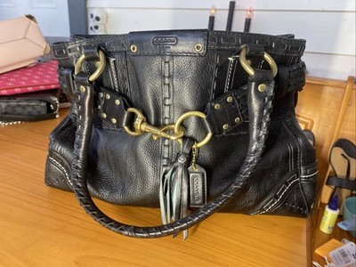 COACH HAMPTONS LTD EDITION VINTAGE BLACK LEATHER BRAIDED SATCHEL 9290 EUC, $698