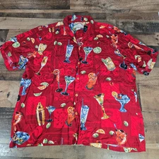 Vintage Paradise Found Hawaiian Martini Drinks Cocktails Shirt Red Size XL Rayon