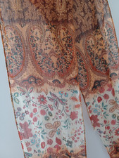 Sheer Paisley Floral Chiffon Rectangle Scarf in Orange  Beige