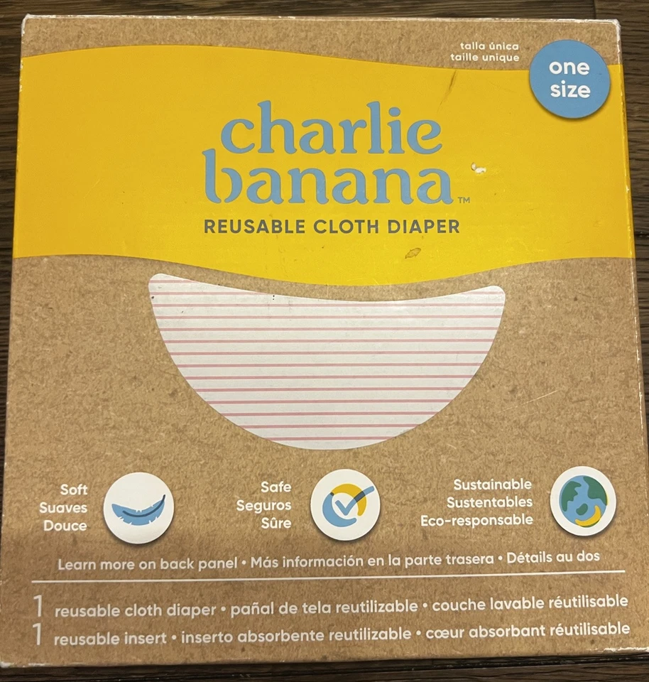 Nuevo pañal de tela para bebé Charlie Banana talla única e inserto reutilizable rayas rosas Foto 2 de 4