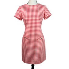Tommy Hilfiger Women's Dress Size 2 Pink White Gingham Short Sleeve Preppy