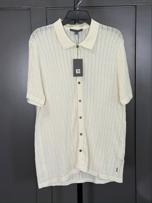 John Varvatos White Diamond Knit Polo SS Button-Up, $268 MSRP