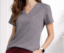 FIGS Catarina One-Pocket Scrub Top Heather Gray Women s Size S