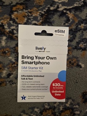 LIVELY: 3 Month service Unlimited Talk Text & Data (OnVerizon) Sim/eSIM Included