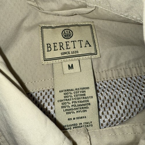 Beretta RC Upland Shooting Shirt Mens Medium Hunting Beige Brown Embroidered - Picture 3 of 11