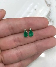 2Ct Pear-Cut Lab Created Emerald Solitaire Stud Earrings 14K Yellow Gold Plated