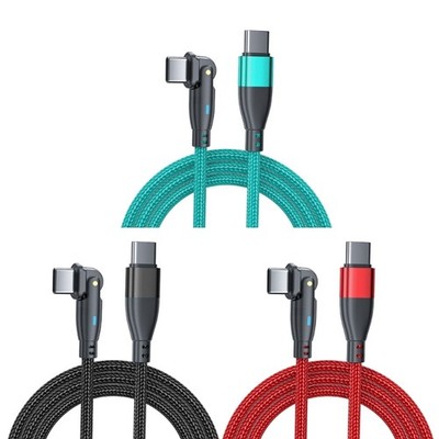 180Degree Rotatable 2 Type C Fast Charging Cable 60W with LED Light For Phones
