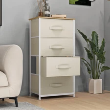 4 Drawer Dresser Fabric Chest of Drawers Furniture Storage Organizer Cream White