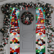 2 Pieces Lighted Gnome Christmas Banner Decorations Outdoor Xmas Hanging Porch S