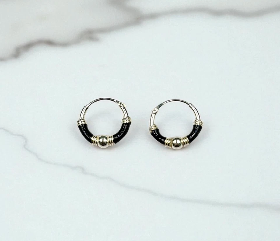 Cerchi in Argento 925 Nickel Free mm. 1,2x12  pallina centrale e smalto color - Immagine 3 di 4