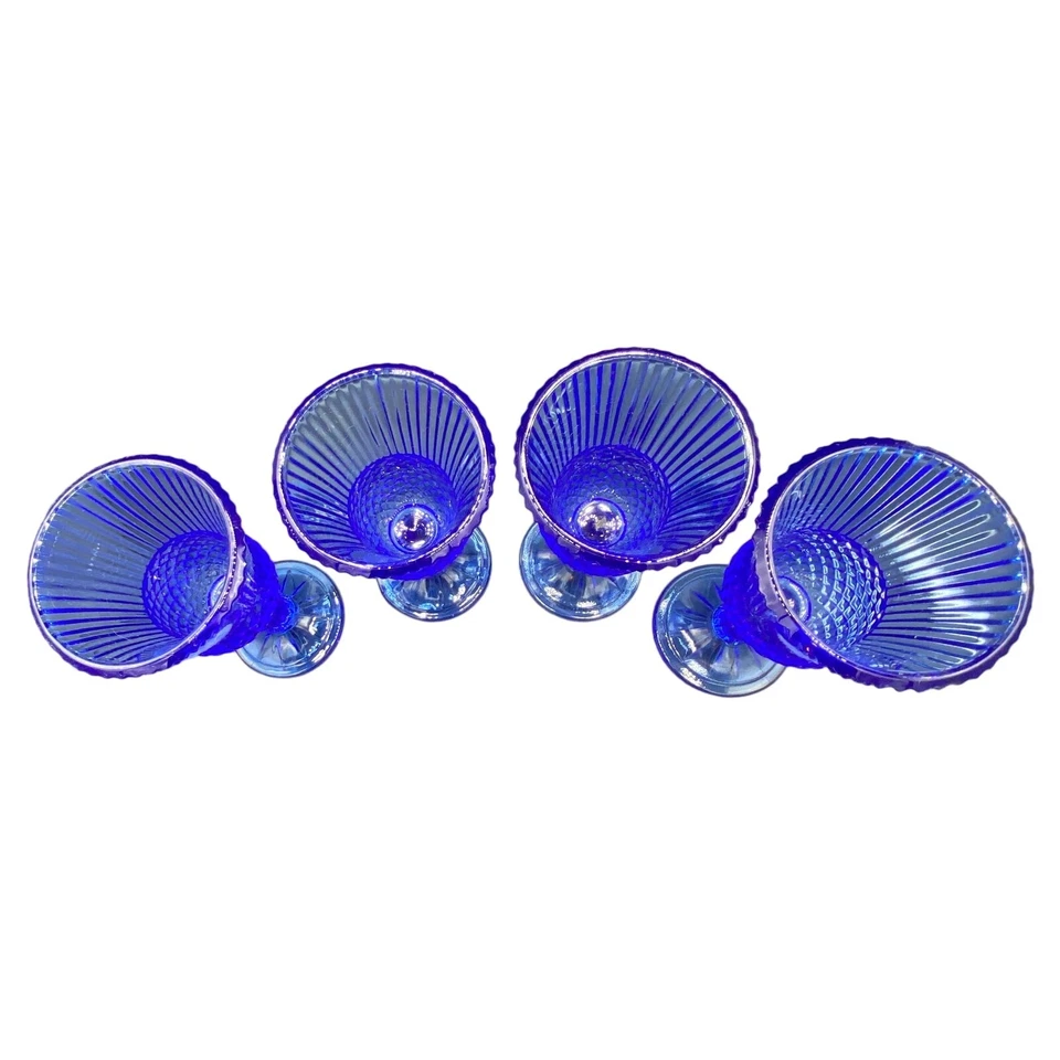 Набор из 4 винтажных винных кубков Cobalt Blue Fostoria Cameo George/Martha Washington - Изображение 4 из 4