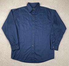 Jesse James Workwear Shirt Mens Large Blue Twill Button Up Long Sleeve Mechanic