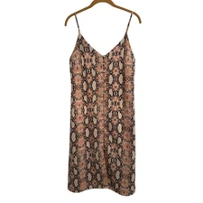 One Clothing Women's S Sexy Boho Pastel Pink Snakeskin Pearl Button Slip Dress