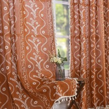 Rust Orange Boho Curtains 96 Inch Length Linen Curtains for Living Room 2 Panels