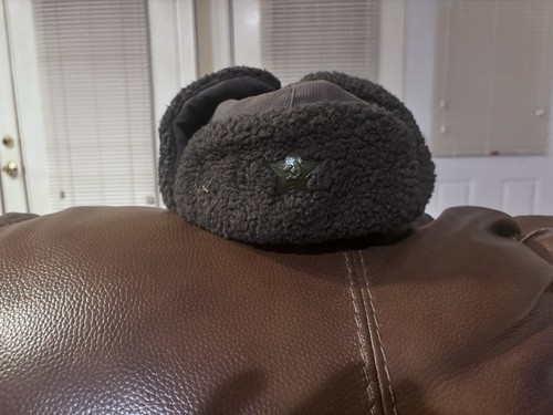 Russian WW II Reproduction Ushanka Hat Gray Faux Fur Soviet Star Badge