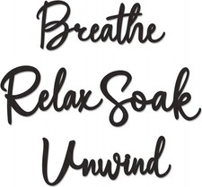 4 Pcs Bathroom Decor Wooden Wall Sign - Black - Relax